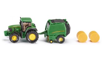 John Deere 7530 with round baler 990